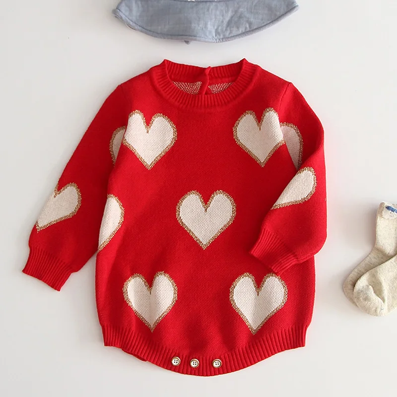 Humor Bear/Одежда для маленьких девочек; свитер с длинными рукавами; комбинезон; комплект одежды; милый комбинезон с цветочным узором для девочек; Рождественская одежда - Цвет: red