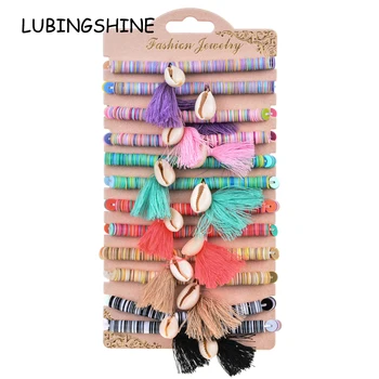 

12pcs/Set Shell Tassel Soft Clay Bead Charms Bracelet Women Braided Adjustable Chain Anklet Wristband Boho Handmade Jewelry