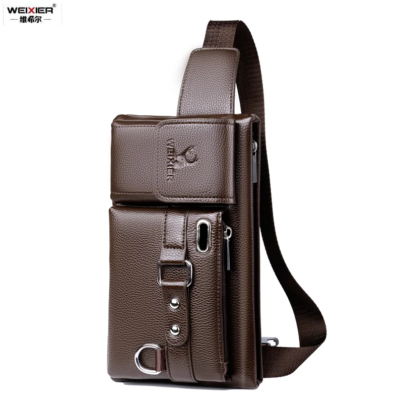 

Men's Waist Packs Fanny Bags Solid Color Multipurpose PU Leather Chest Bag Fashion Black/Brown Crossbody Bag fanny pack men bags