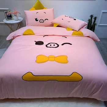 

Twin Queen size Cute Pig/Rabbit Duvet Cover for Girls Adults Super Soft 100%Cotton 4Pcs Bedding Bed Sheet Comforter Cover Set