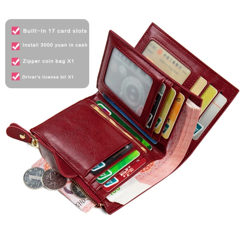 Cartera de cuero antirrobo para mujer, billetera femenina, tarjetas de RFID, monedero|Monederos| - AliExpress