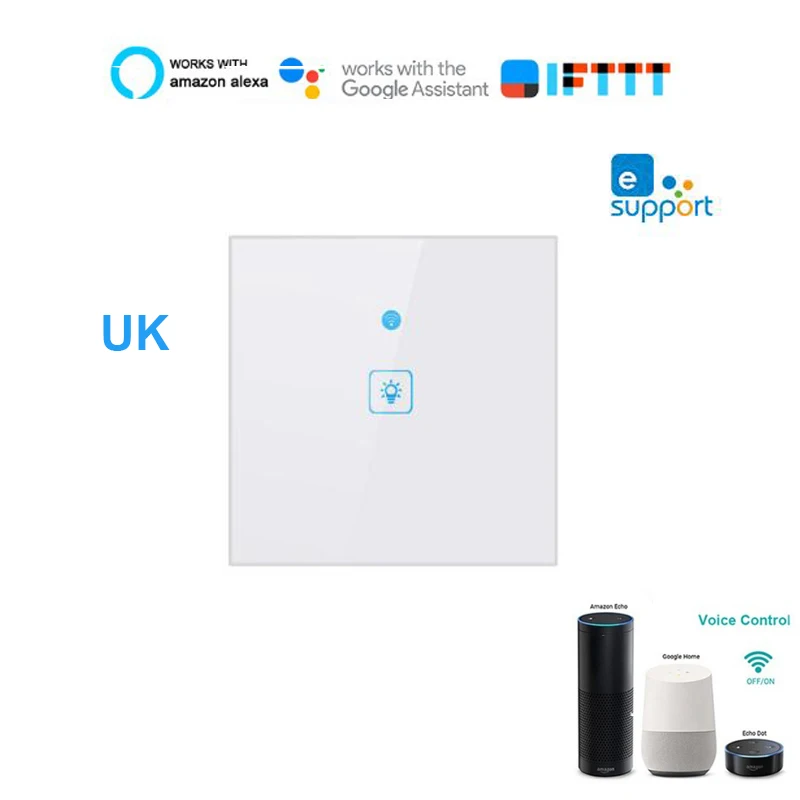 Wifi Smart Wall Light Switch Touch Panel UK Standard 1 Gang Home Works With Alexa Google Mini IFTTT eWeLink | Электроника
