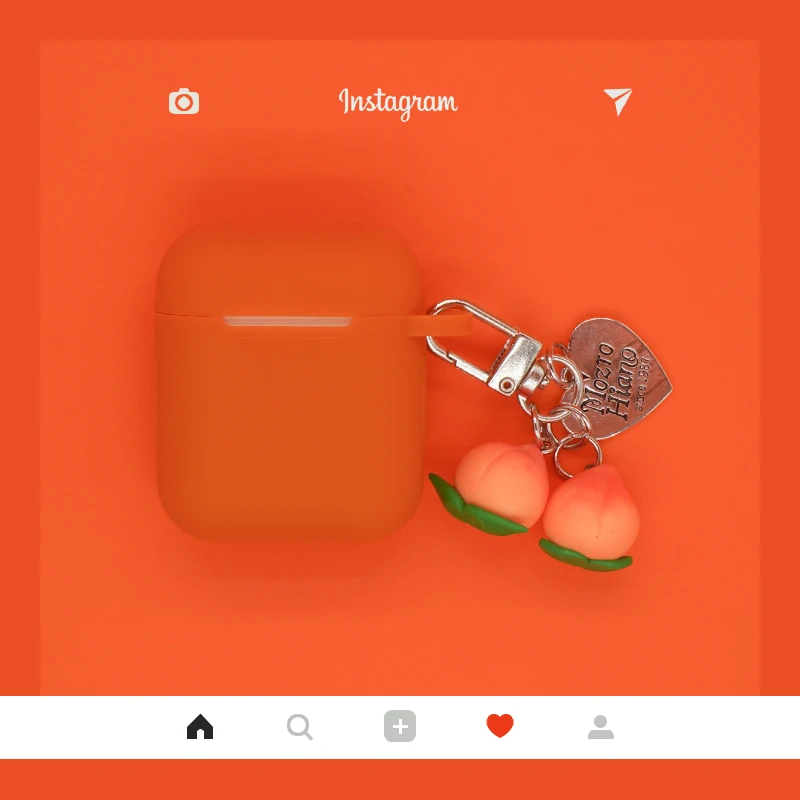 Милые фрукты чехол для наушников Apple Airpods 1 2 силиконовый защитный чехол для Airpods аксессуары персиковый Брелок чехол для наушников - Цвет: Оранжевый