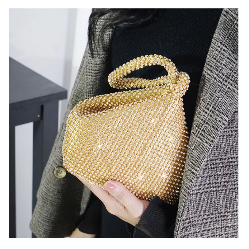

Wome Purse Women's Evening Bag Triangle Design Full Rhinestones Wedding Purse Staci Mesh Wristlet Pouch