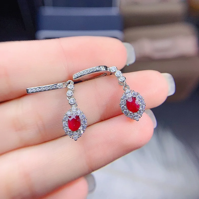 

Ruby Stud Earrings Fine Jewelry, Natural Ruby Earrings for Women with 925 Sliver