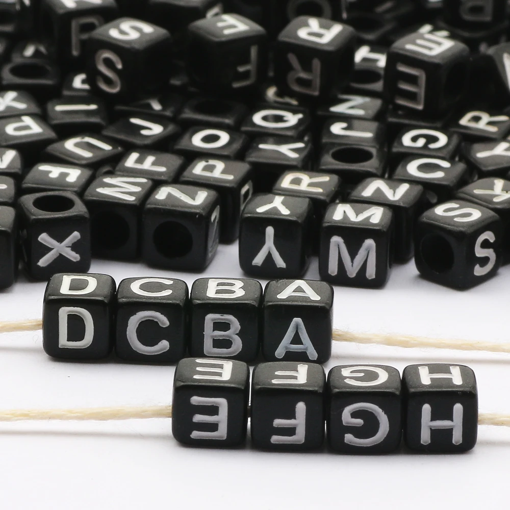 6MM Square Random Letter Beads Acrylic Loose Spacer Beads For DIY