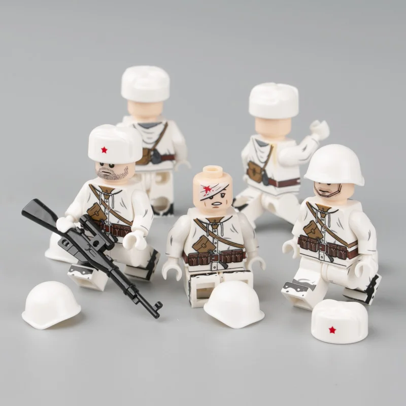

WW2 Soviet Army Military Snow Soldiers Helmet Weapon Outdoor combat Bricks Parts Accessories Building Block Figures Toy Children