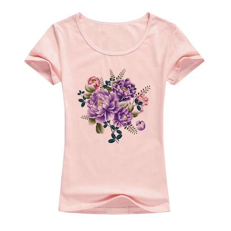 

Peony Flower T-Shirt for Women Beautiful Fashion T-Shirt Art Summer Style Flower Shirt Premium Brand Tops Women