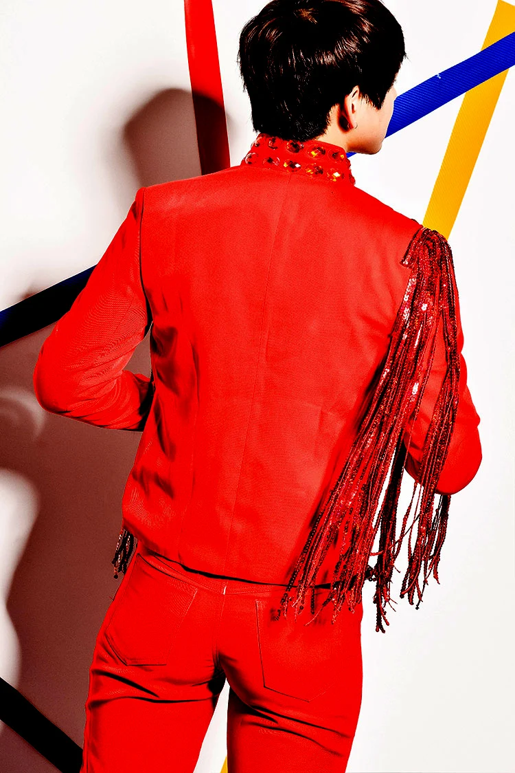 Новое зеркало высокого качества костюм для мужчин певцы сценическая одежда куртка с бахромой Мужская одежда для певцов в ночном клубе костюм BL2054