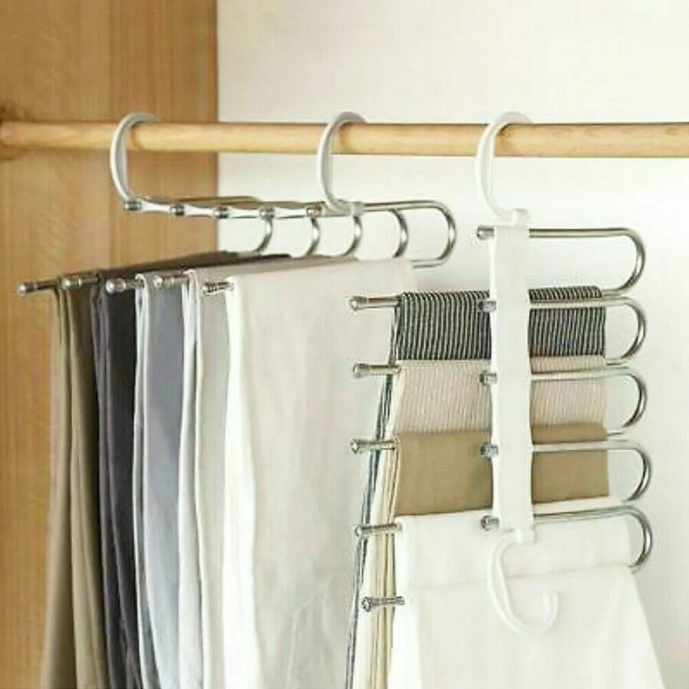 Hot Newest Multifunction 5 in 1 Pant rack shelves Stainless Steel Clothes Hangers Multi functional Wardrobe Magic Hanger