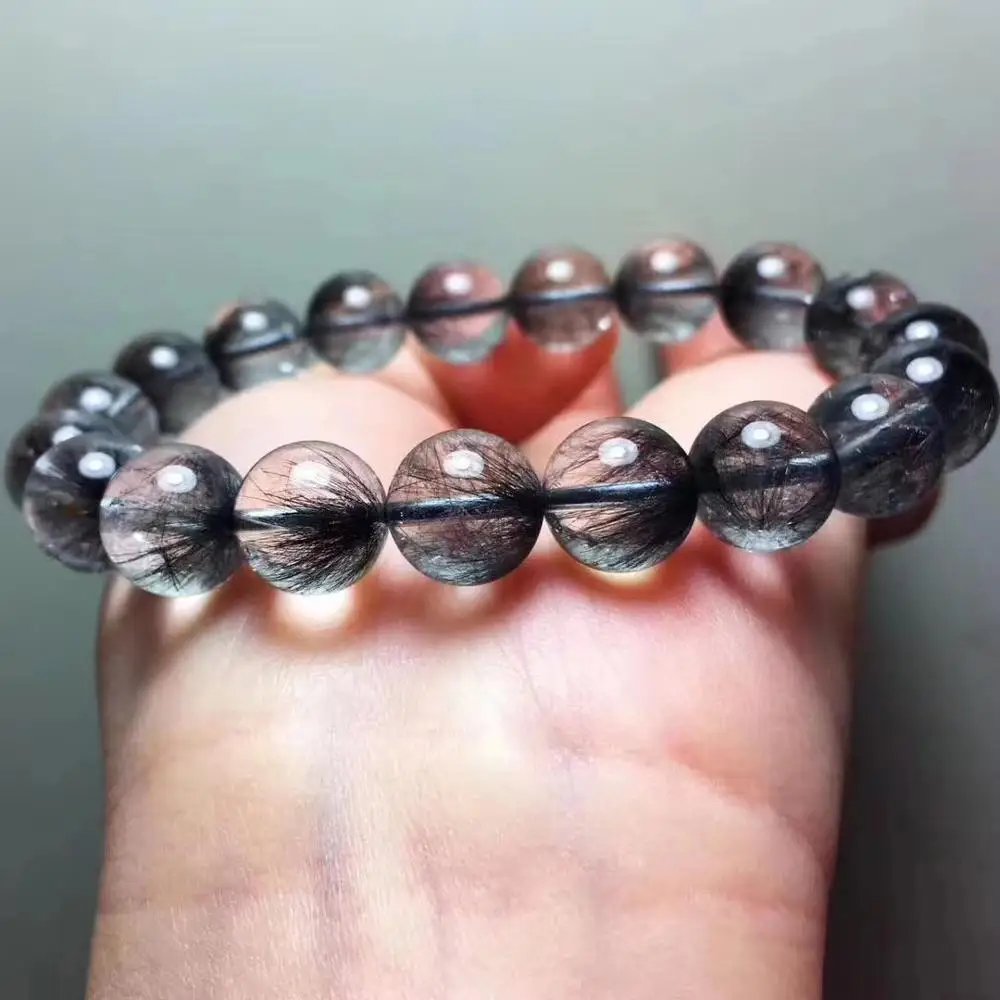 

Certificate Natural Black Rutilated Quartz Bracelet 10.8mm Clear Round Beads Crystal For Women Men Wealthy Stone AAAAAA