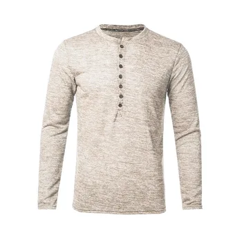

New features in 2020! Men's Long Sleeve Henry T-shirt Fashion Design Slim Button Casual Jacket Popular Men's T-shirt