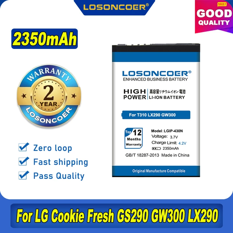 100% Оригинальный LOSONCOER 2350 мА/ч LGIP-430N для LG печенья T310 LX290 LX370 LN240 T310i T320 GS290 GW300 C300 GM360