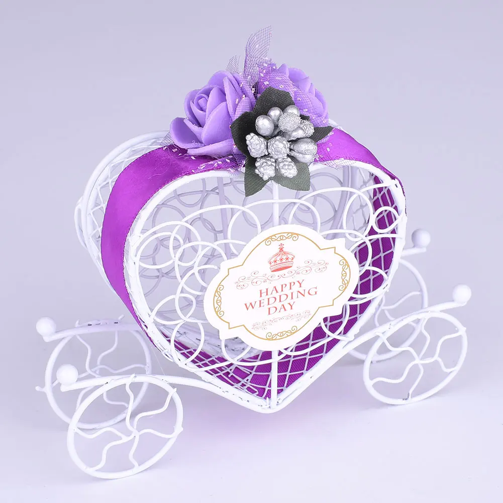 Purple Коробка для хранения, карета, спроектированная, полый сахар, свадебные подарочные коробки для конфет, коробка, упаковка, день рождения, вечеринка, держатель ленты - Цвет: Purple