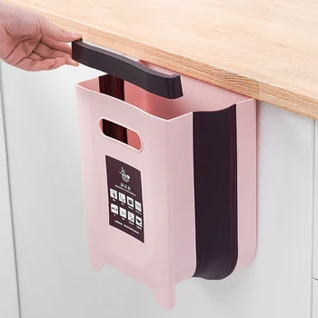 

Folding Garbage Can Waste Bin Kitchen Bathroom Cupboard Door Car Garbage Trash Can Bathroom Garbage Storage Bin