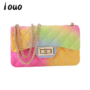 

iouo authentic 2020 new gradient color jelly bag rainbow color rhombus chain shoulder diagonal female small square designer bag