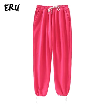 

ERU streetwear casual loose pants women winter 2019 high waist loose trousers knitted gray sweatpants harem pants mujer