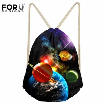 

FORUDESIGNS Women Mochila Storage Bags 3D Planet Print Mini Drawstring Bag Fashion School Bags for Teenagers sac a dos Backpack