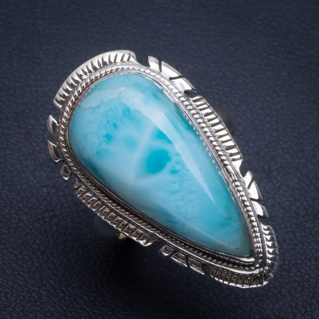 

Natural Caribbean Larimar Handmade Unique 925 Sterling Silver Ring 7.75 B1793
