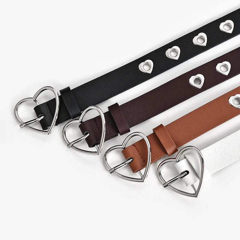 

Women Belt Decorative Belt Hollow Heart Decor Eyelet Grommet Waist Belt PU Leather Waistband Peach Heart Buckle Solid Color