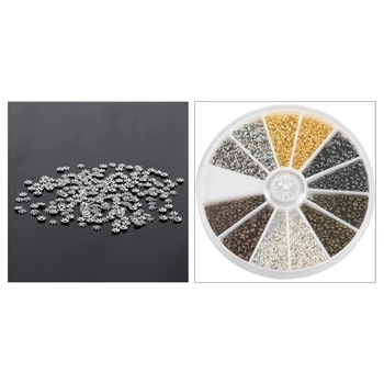

2450 Pcs Jewelry Making End Caps: 200Pcs Metal Bead Caps Flower & 2250 Pcs 2Mm 2.5Mm Mixed Bracelet Loose Beads Spacer