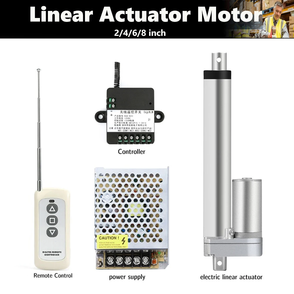 

Linear Actuator 12V Stroke 2Inch 4Inch 6Inch 8Inch 10Inch + RF Remote Control + Power Supply Metal Gear Electric Linear Motor