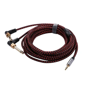 

90 Degree 3.5mm to Dual 6.5mm Adapter Jack o Cable Right Angle Y Splitter AUX o Cord for Speaker Amplifier 5M