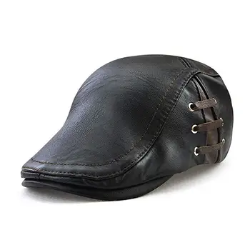 

King Star Men Classic Leather Flat Ivy Vintage Newsboy Driving Cap Cabbie Hat