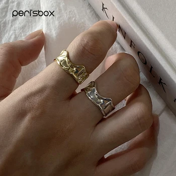 

Peri'sBox Curled Wave Edged Irregular Rings 925 Sterling Silver Geometric Rings for Women Chic Crushed Minimalist Ring 2019 Hot