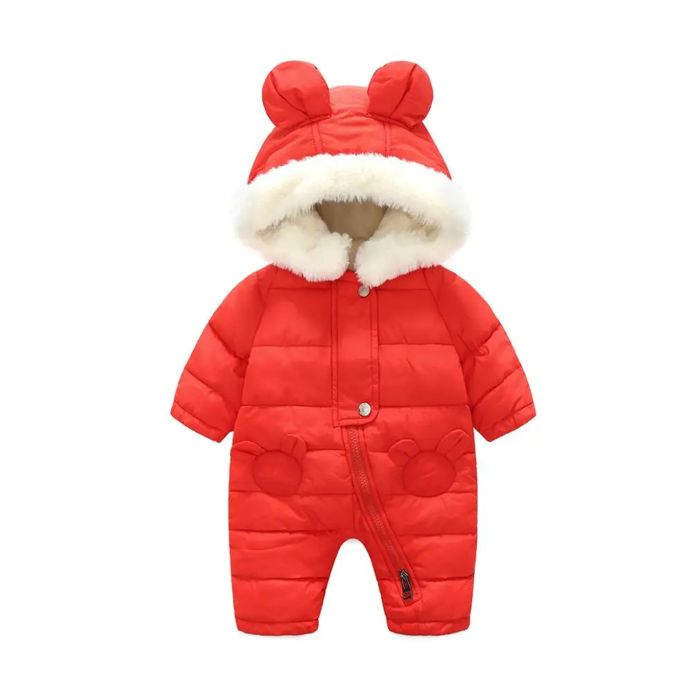 Зимняя одежда для новорожденных Для маленьких мальчиков Детский комбинезон, Одежда для новорожденных комбинезон с капюшоном для костюм для маленьких девочек, спортивный костюм для малышей, одежда с длинными рукавами, комбез - Цвет: Red