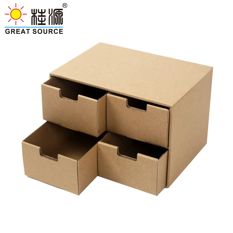MQQ 2 Layers Storage Composable Cabinet Office 4 Drawers Corrugate Foldable Home Storage Kraft Paper Environment Friendly(2PCS)