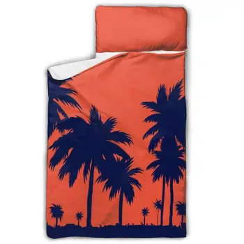 

Toddler Rolled Nap Mat Pad Anti-kick Quilt Artifact with Removable Pillow Dark Palm Trees At Sunset Baby Sleeping Bag