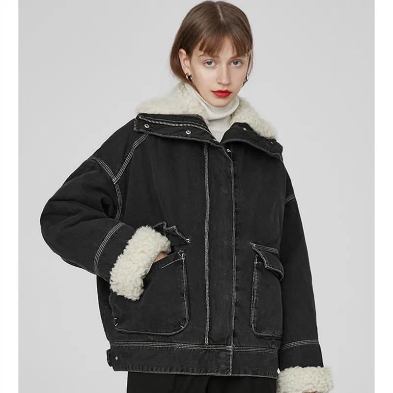 2019 Winter Vrouwen Casual Losse Oversized Zwarte Korte Denim Jas Dames Thicken Warm Imitatie lamsvacht Voering Jeans Jas roupas 2019 Winter Vrouwen Casual Losse Oversized Zwarte Korte Denim Jas Dames Thicken Warm Imitatie lamsvacht Voering Jeans Jas roupas
