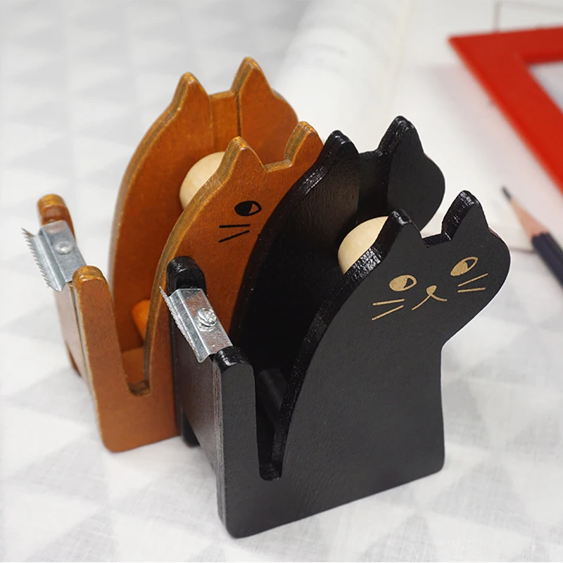 2 шт./Набор Kawaii Cat форма деревянная Лента Диспенсер милый скотч резак инструмент школьные принадлежности Канцтовары высокое качество
