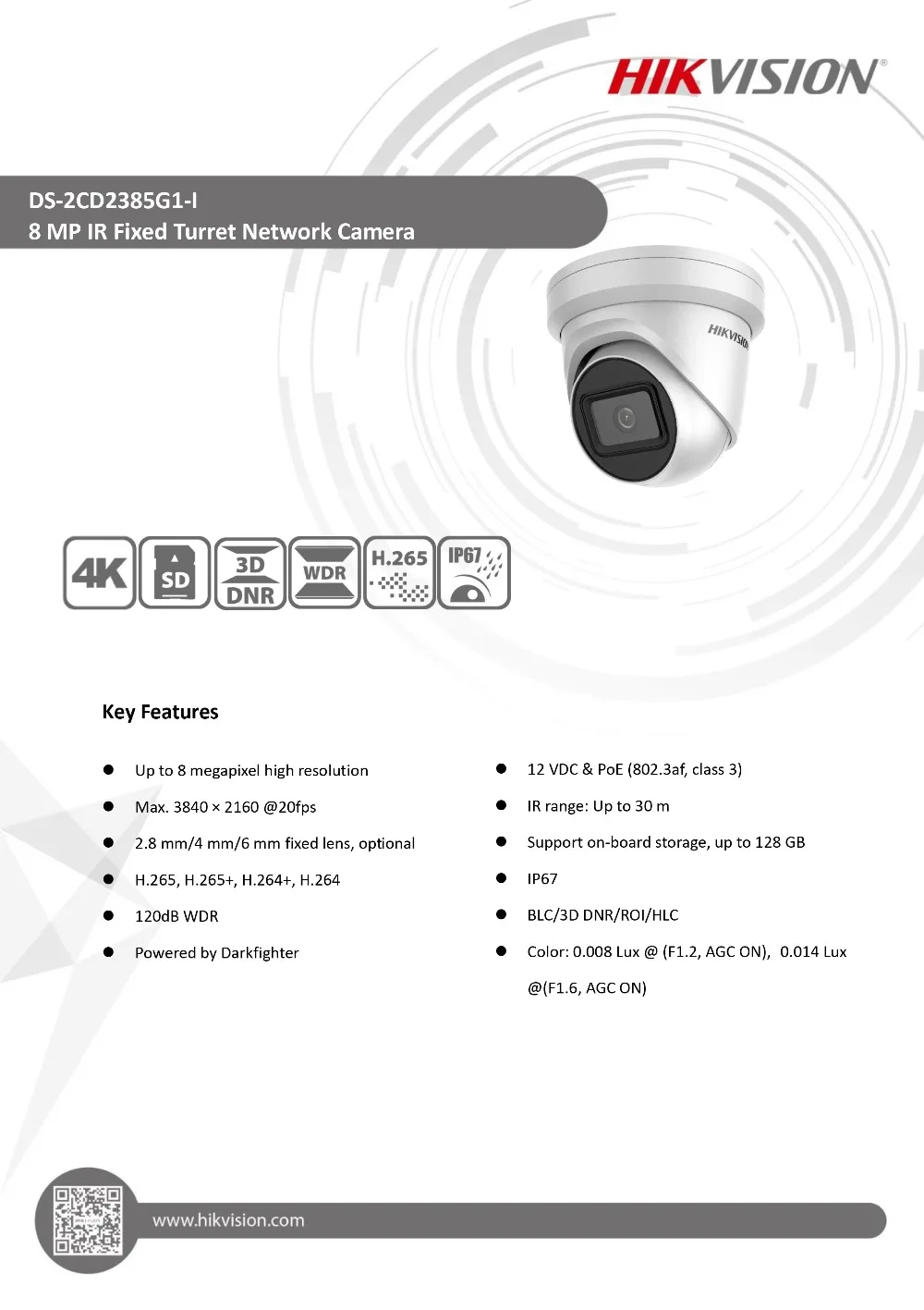 Оригинальная ip-камера Hikvision, DS-2CD2385G1-I, 8MP, сетевая CCTV камера, CCTV, POE, WDR, слот для sd-карты H.265