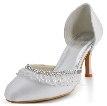 

Round Toe White high Heel Wedding Dress Shoes Sweetness Formal Shoes Banquet Pumps Elegant Bridal Shoes Plus Size 34-42