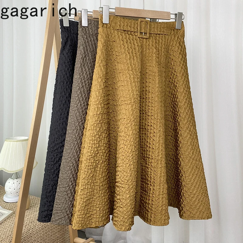 2022 Autumn Winter New High Waist Slimming Retro Temperament Jacquard Pleated Mid-Length Large Swing A-Line Half-Length Skirts | Женская