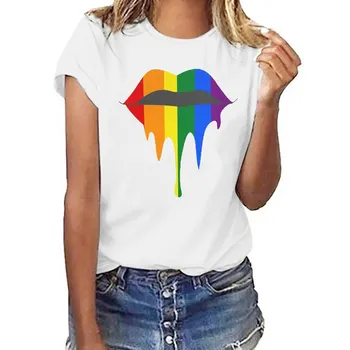 

Hillbill Sexy Lips Women T Shirt Fashion Summer Short Sleeve Multicolor Color Lips Tops Tees Cotton Graphic Aesthetics T Shirts