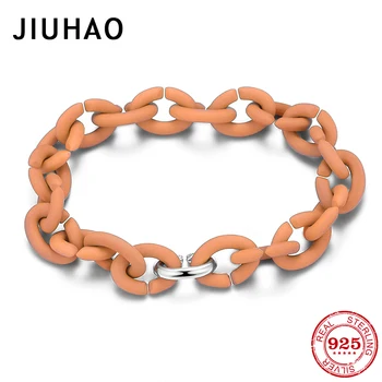 

Men's Bracelets Silver bead 925 charm Orange Hard Rubber round shape Link Chain Bracelets For Men Women Wholesale Jewelry Gift