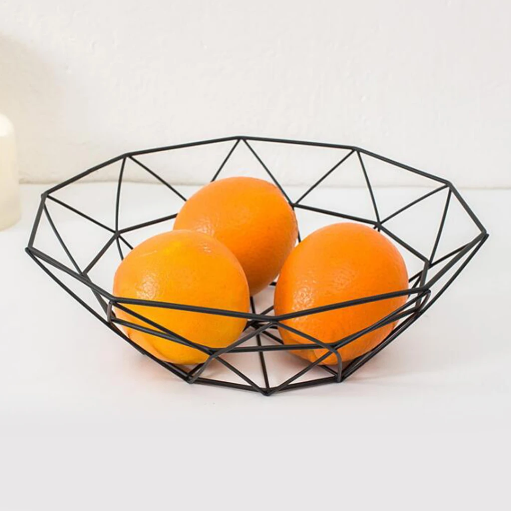 Large Black Geometric Metal Wire Decorative Fruit Storage Basket Table Fruit Bowl for Kitchen Countertop