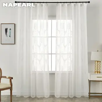 

NAPEARL 1 Piece Modern linen white tulle curtains window drapes living room curtain sheer fabrics panel balcony kitchen curtains