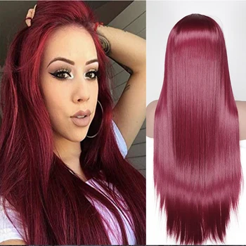 

Synthetic Lace Front Wig 26 Inches Deep Part Long Straight Wigs 99J Red Cosplay Wigs Synthetic Lace Wig for Black/White Women