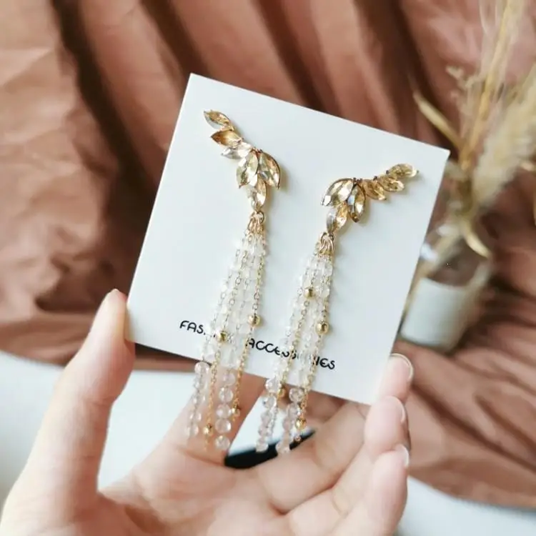 

New Alloy Trendy Women Dangle Earrings Geometric Tassel Crystal Long-Style Earrings Pearl Fashion Korean Jewelry