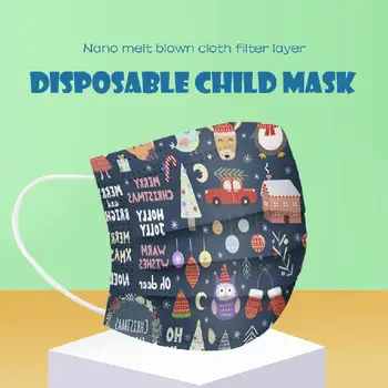 

50pcs Cartoon Disposable Child Mask Three Layers With Melt Blown Cloth Dust-proof Earloop Christmas Print Mask