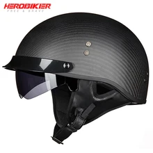 HEROBIKER карбоновый мотоциклетный шлем Ретро Скутер крушение Мото шлем половина лица шлем Байкер мотоциклетный шлем с козырьком