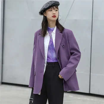 

Spring Office Ladies Notched Collar Women Blazer Single breasted Autumn Jacket Casual Career Blazer Pockets Suits Coat