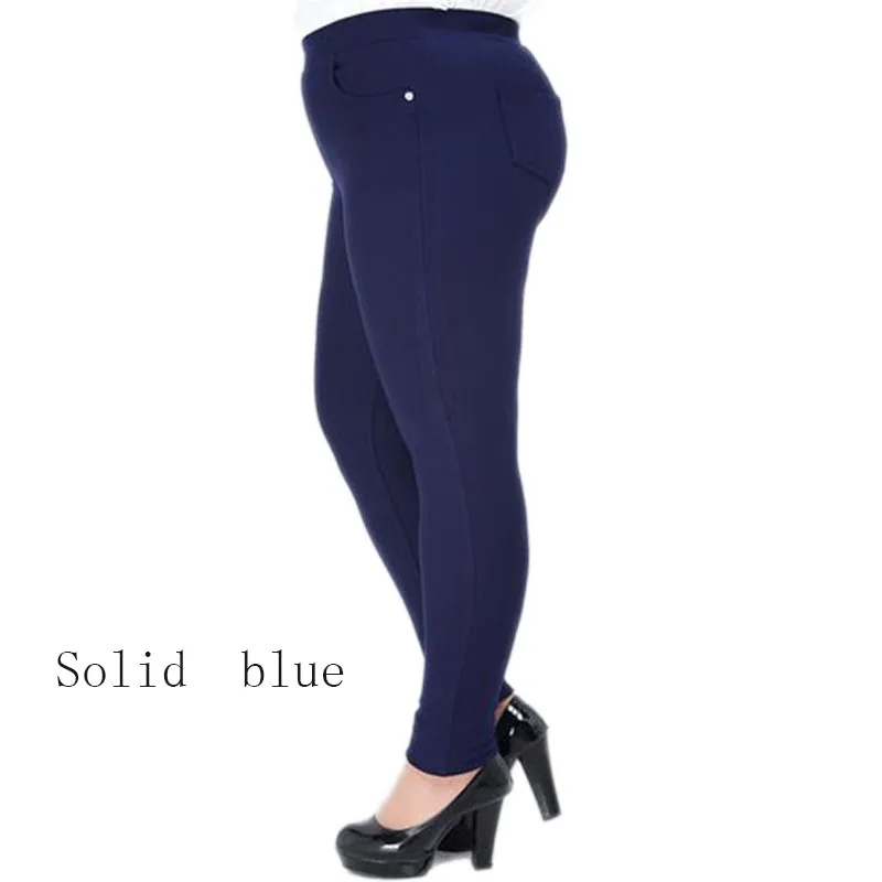 Женские брюки больших размеров 6XL, женские брюки полной длины в мелкий горошек, женские брюки-карандаш, одежда для женщин - Цвет: Blue