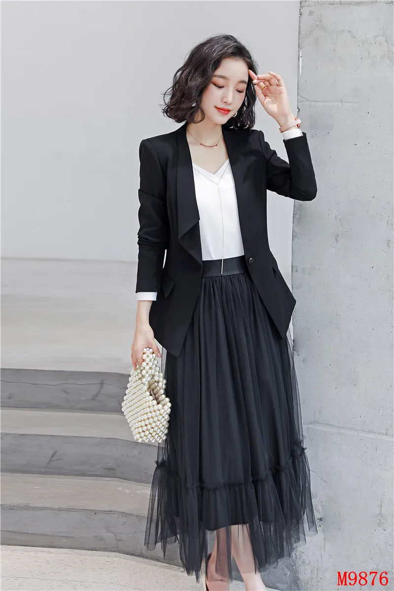 Офисный женский черный блейзер женские деловые костюмы с юбкой и курткой комплекты Рабочая одежда OL стили