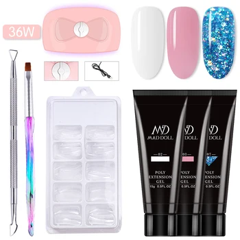 

15g Acrylic Quick Building Set 36W UV Led Lamp Colorful Poly Glitter Extension Gel Nail Polish Enhancement Hard Jelly Soak off