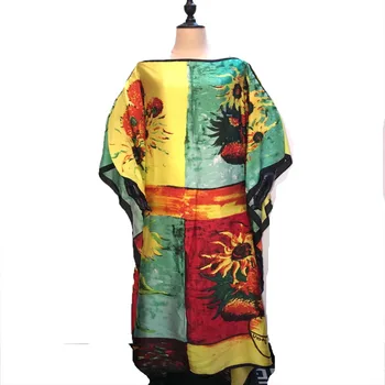 

Length : 132 cm Bustline 132 cm New Printed Thailand holiday Silk Kaftan dresses elegant dinner maxi dresses African clothes
